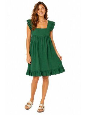NEW AERIE dress sundress green XS linen summer flutter sleeve mini babydoll